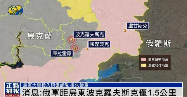 消息：俄军距乌东重要城市波克罗夫斯克仅1.5公里