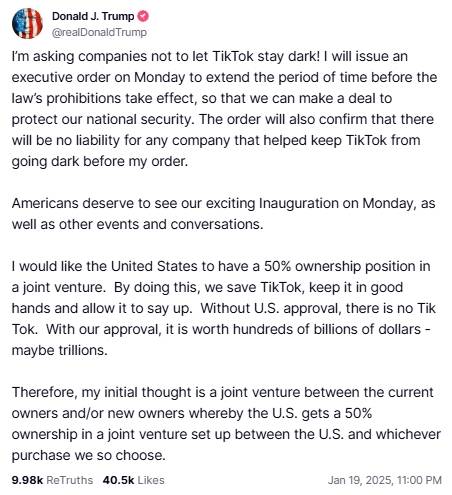 特朗普拯救TikTok方案：建合资企业，美国占股50%